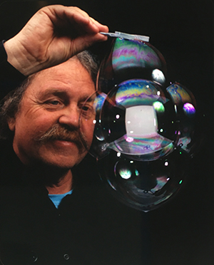 Tom Noddy displays a bubble cube